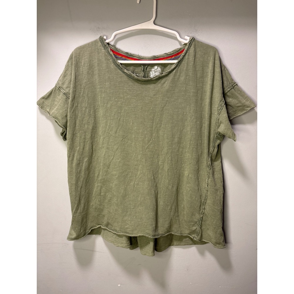 Pilcro Anthropologie Olive Green Slub Cotton Asymmetrical Tee Back Pleat Medium